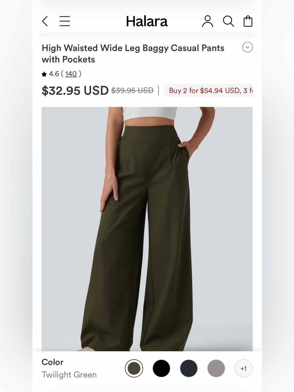 HALARA Twilight Green High-Rise Wide Leg Pants